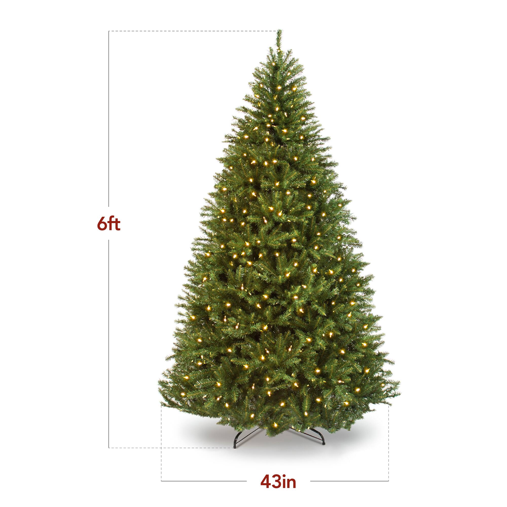 The text on the image indicates the dimensions of the Christmas tree as 6 feet tall and 4.3 inches wide.