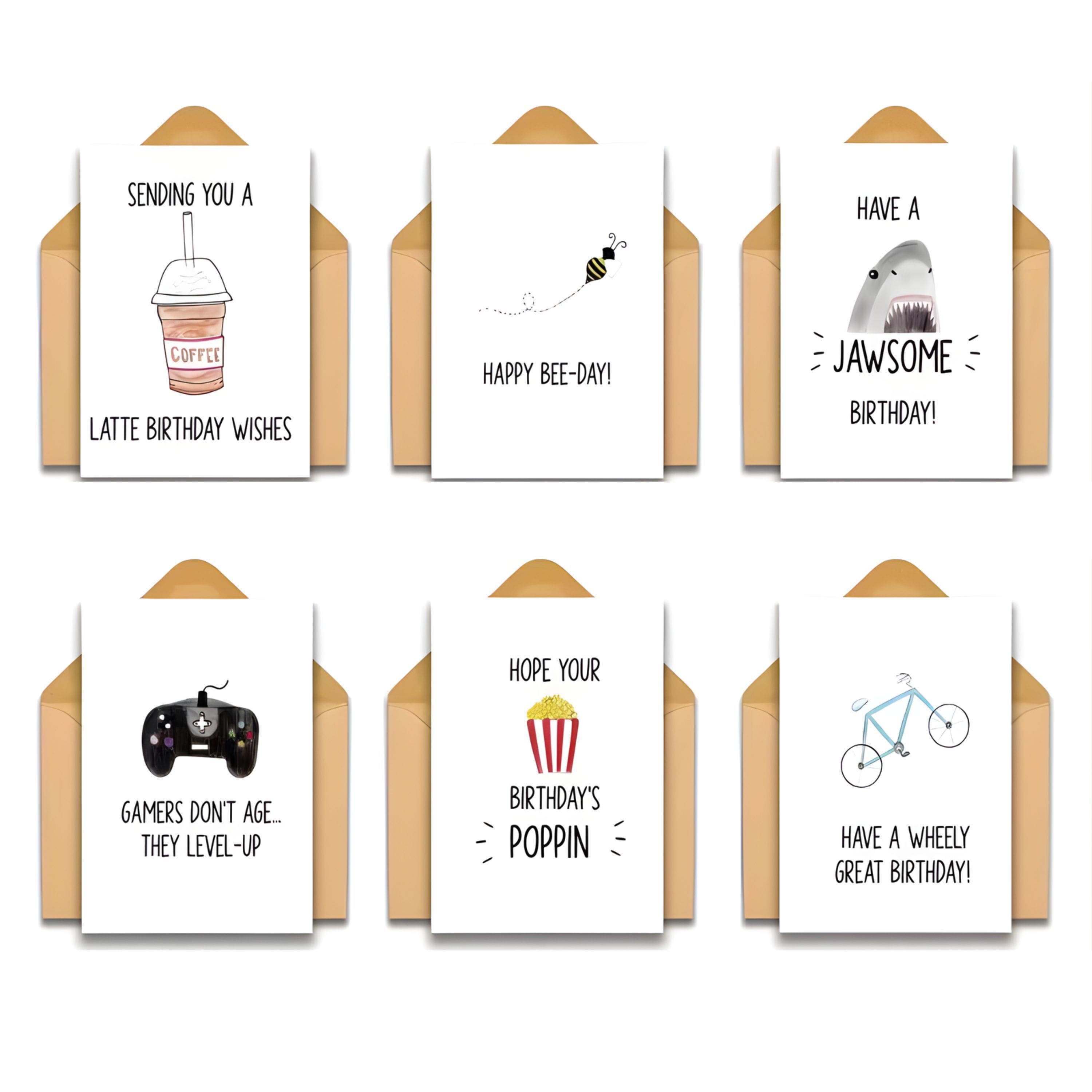 Kitcheniva - Small 6 Pack Humorous Assorted Birthday Cards with Envelopes, (3.5x5 In, Blank Inside)