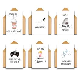Kitcheniva - Small 6 Pack Humorous Assorted Birthday Cards with Envelopes, (3.5x5 In, Blank Inside)