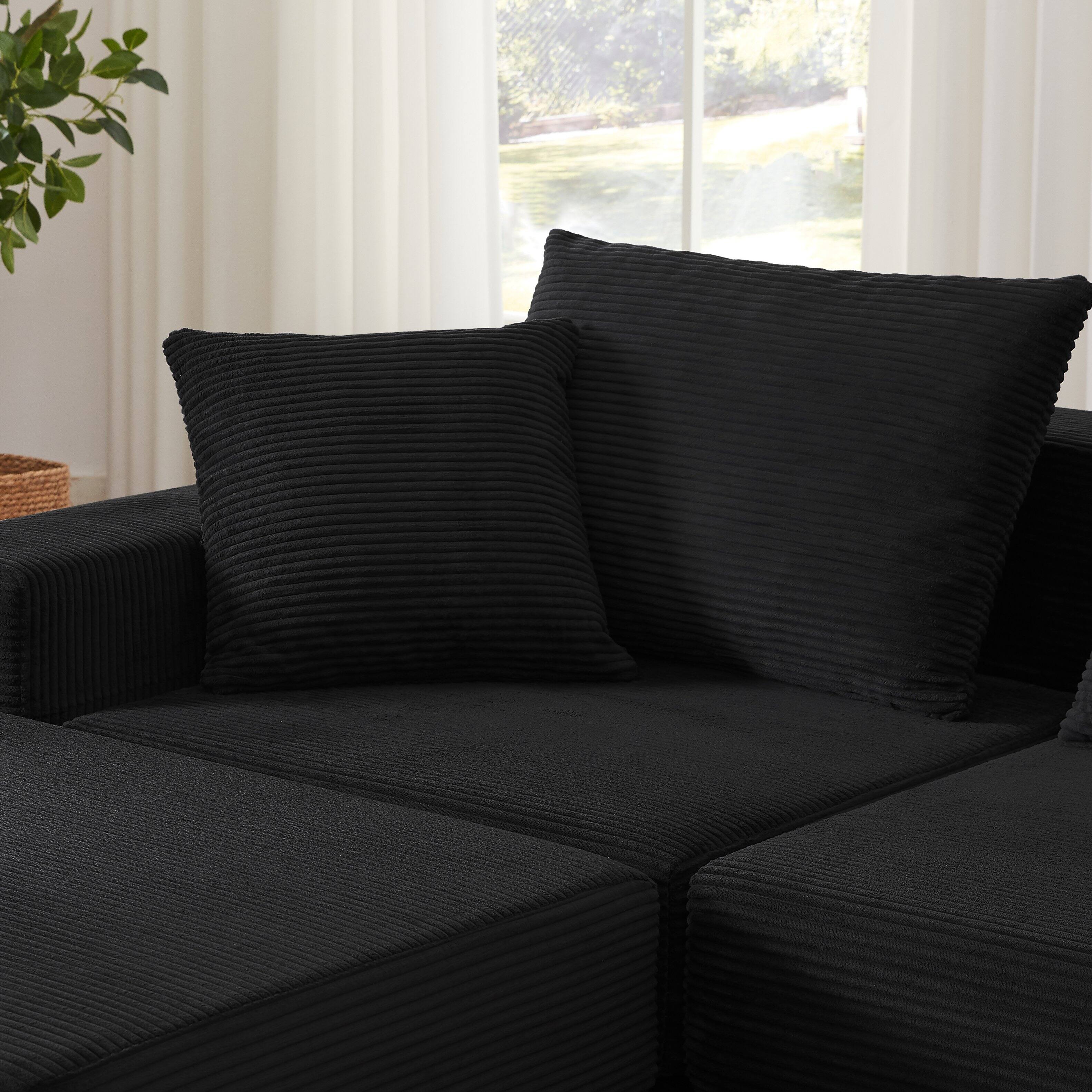 Alt View 1. Loheer - Loheer Modular Sectional Sofa Deep Seat Cloud Couch L-Shape Chaise Sleeper - Black.