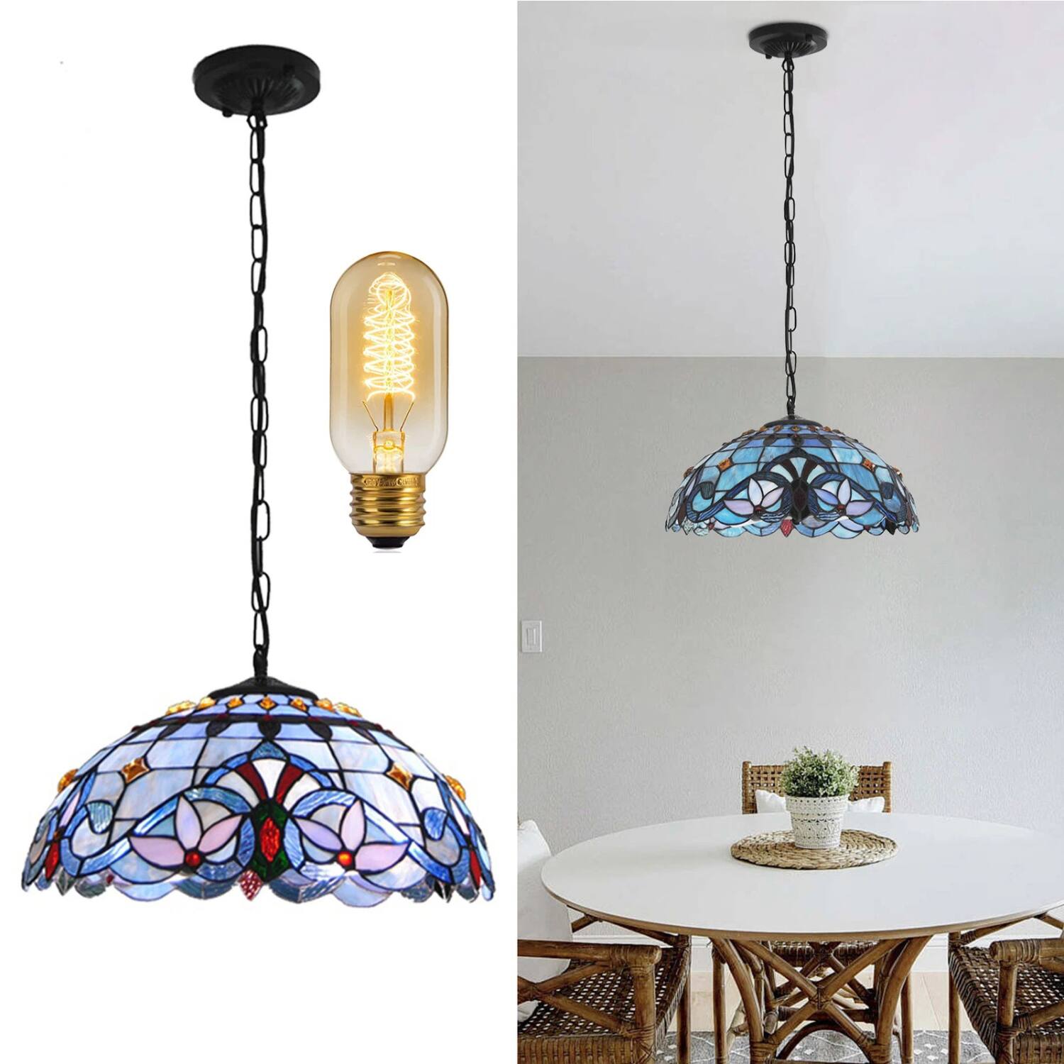 Angle. Stock Preferred - Tiffany Style Hanging Lamp - Multicolor.