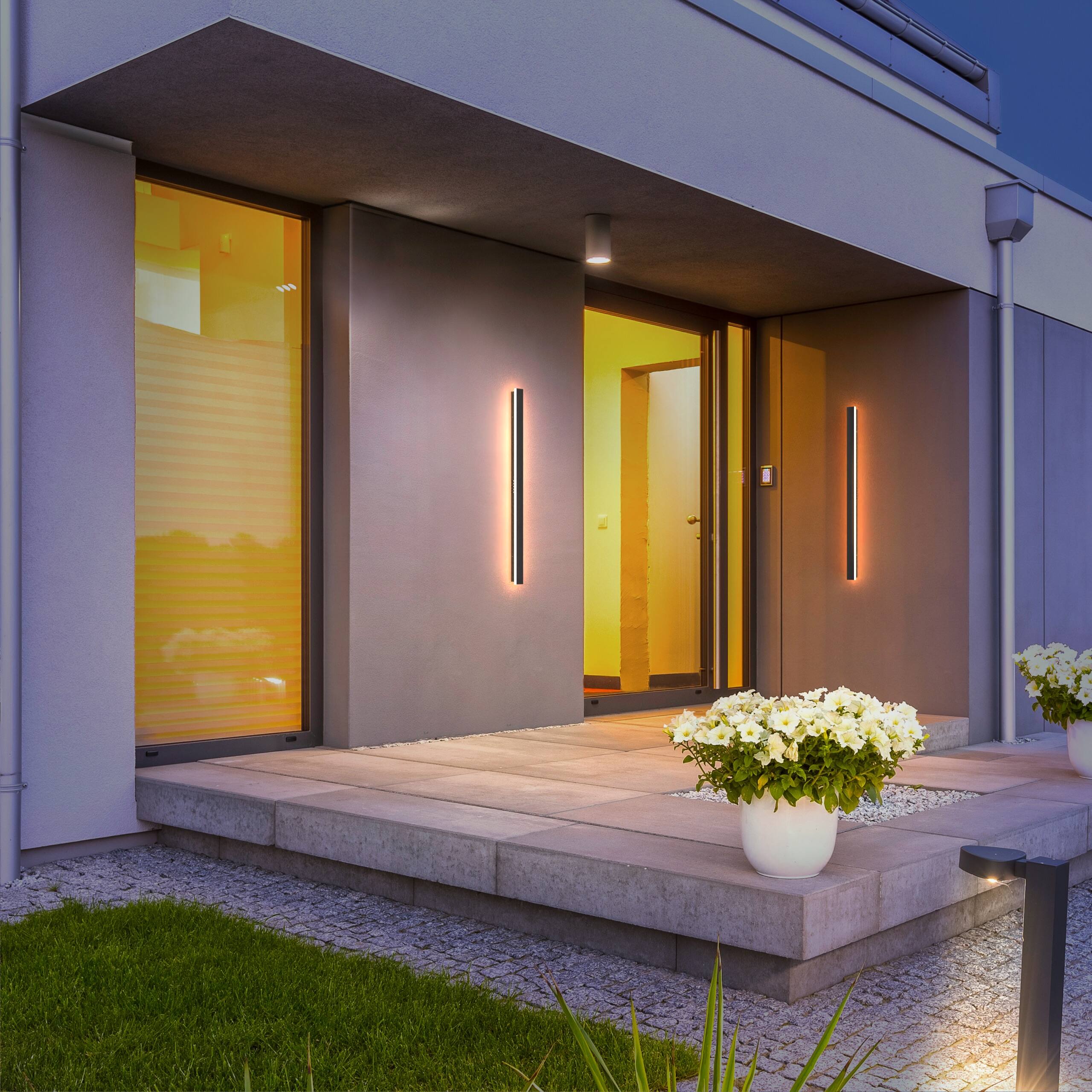 Alt View 3. LEEKI - Modern Outdoor LED Linear Wall Sconce – Warm White 3000K, Waterproof IP65, Aluminum Energy-Saving Fixture - Black.