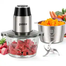 PARKER SLATER - Electric Food Processor with 2 Bowls (8 Cup Each), 450W Motor, Dual Blades for Meat, Veggies, and Nuts - Black