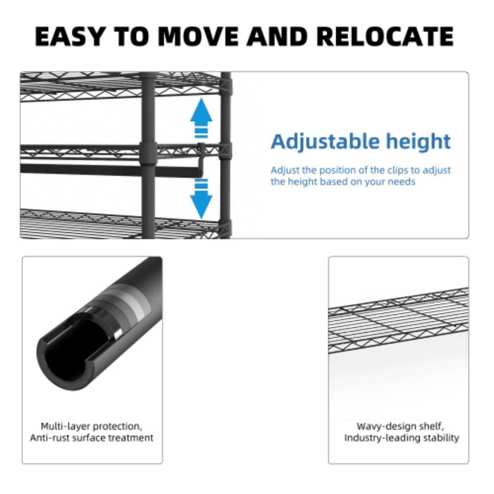EASY TO MOVE AND RELOCATE

Adjustable height
Adjust the position of the clips to adjust the height based on your needs

Multi-layer protection, Anti-rust surface treatment

Wavy-design shelf, Industry-leading stability
