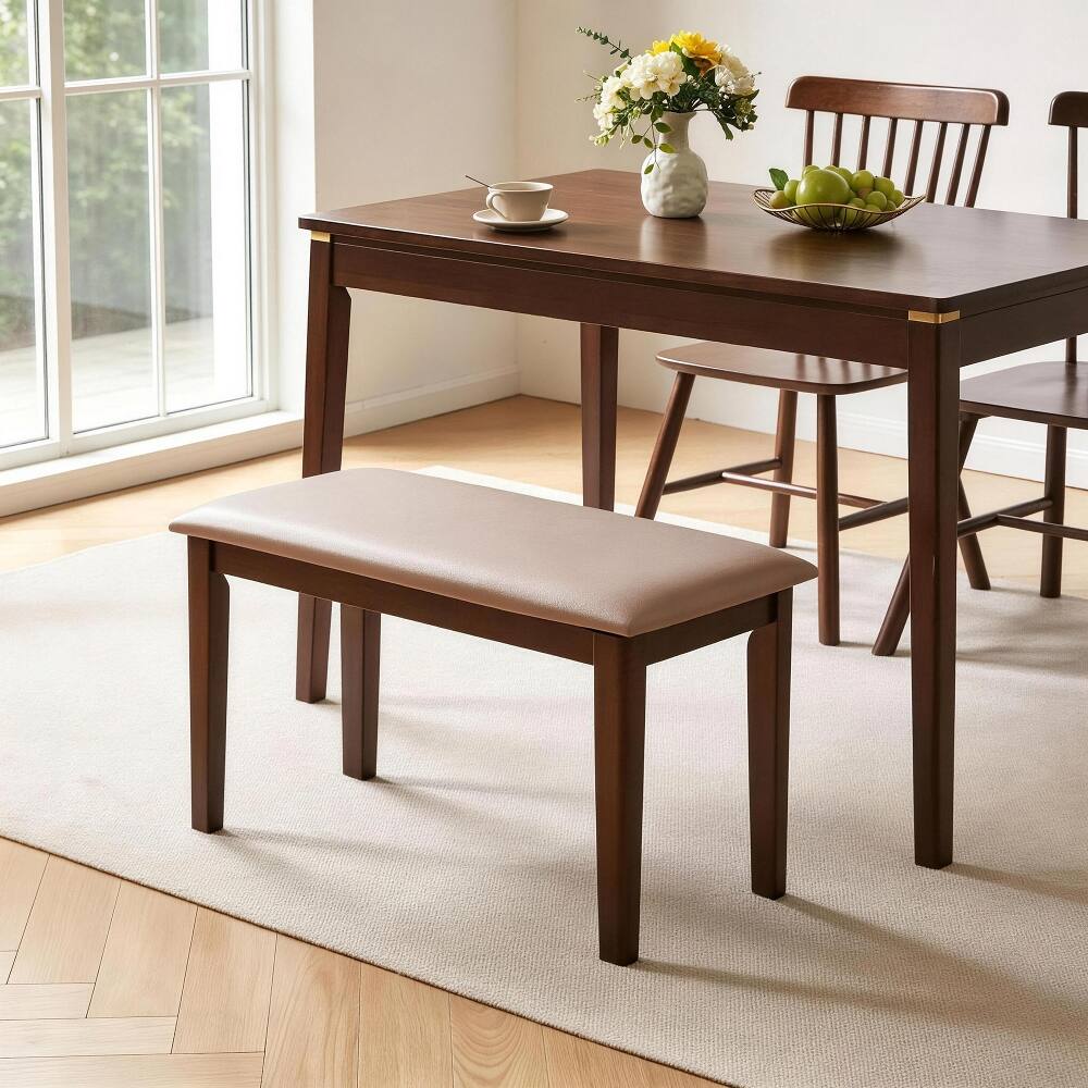Alt View 3. Ropilly - Ropilly Solid Wood Upholstered Dining Bench, Heavy Duty Gray Tech Fabric Entryway Shoe Bench for Bedroom, 31 Inch - Gray.