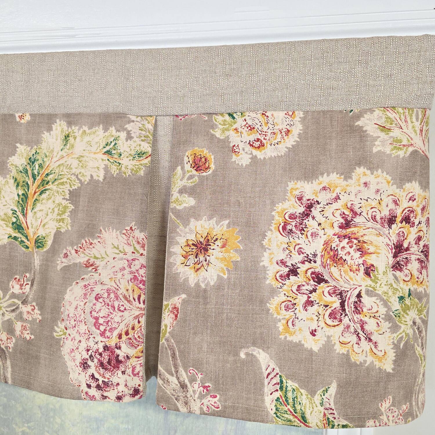 Back. RLF Home - RLF Home Monte Cristo Pleated Window Valance 100% Cotton Rod Pocket 50" x 17" Grey - Grey.
