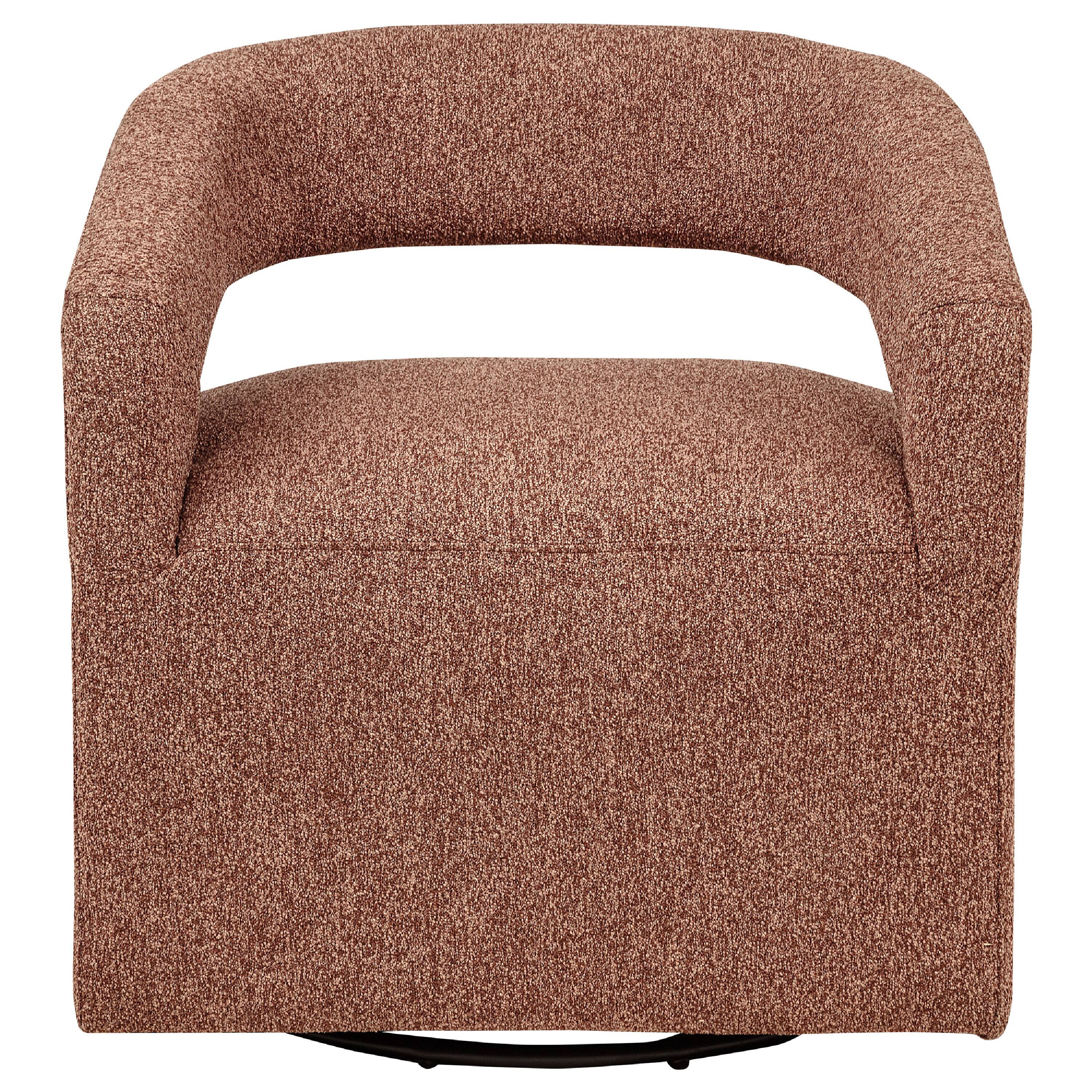 Front. Manhattan Lane - Hill Swivel Accent Chair, Barrel Back, Foam Fill   Boucle Fabric - Berry Red Brown, Black.