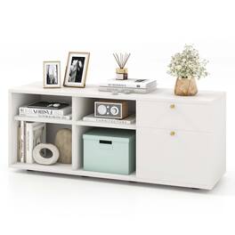 Costway - Storage Cabinet with 2 Drawers 4 Cubes Adjustable Feet Floor Display Cabinet - White