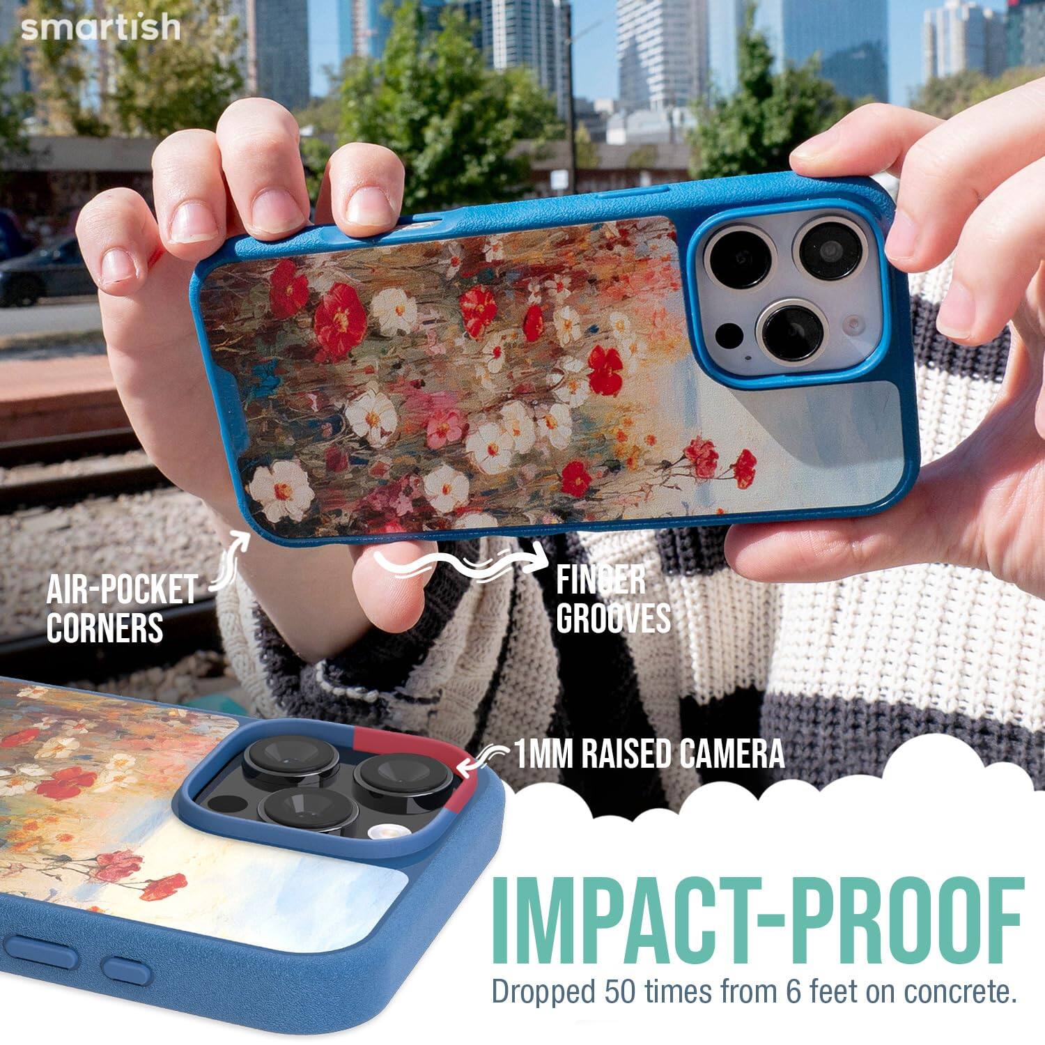 smartish  
AIR-POCKET CORNERS  
FINGER GROOVES  
1MM RAISED CAMERA  
IMPACT-PROOF  
Dropped 50 times from 6 feet on concrete.