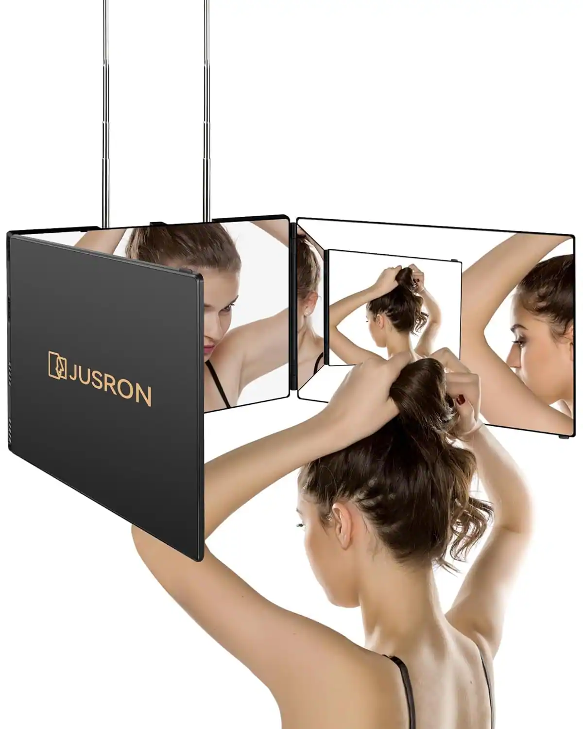 Stamp n Camp - JUSRON 360 Viewing Angle Self Hair Cutting Mirror, Clear Anti-Fog HD Glass ( Accessories) - Black Without Led