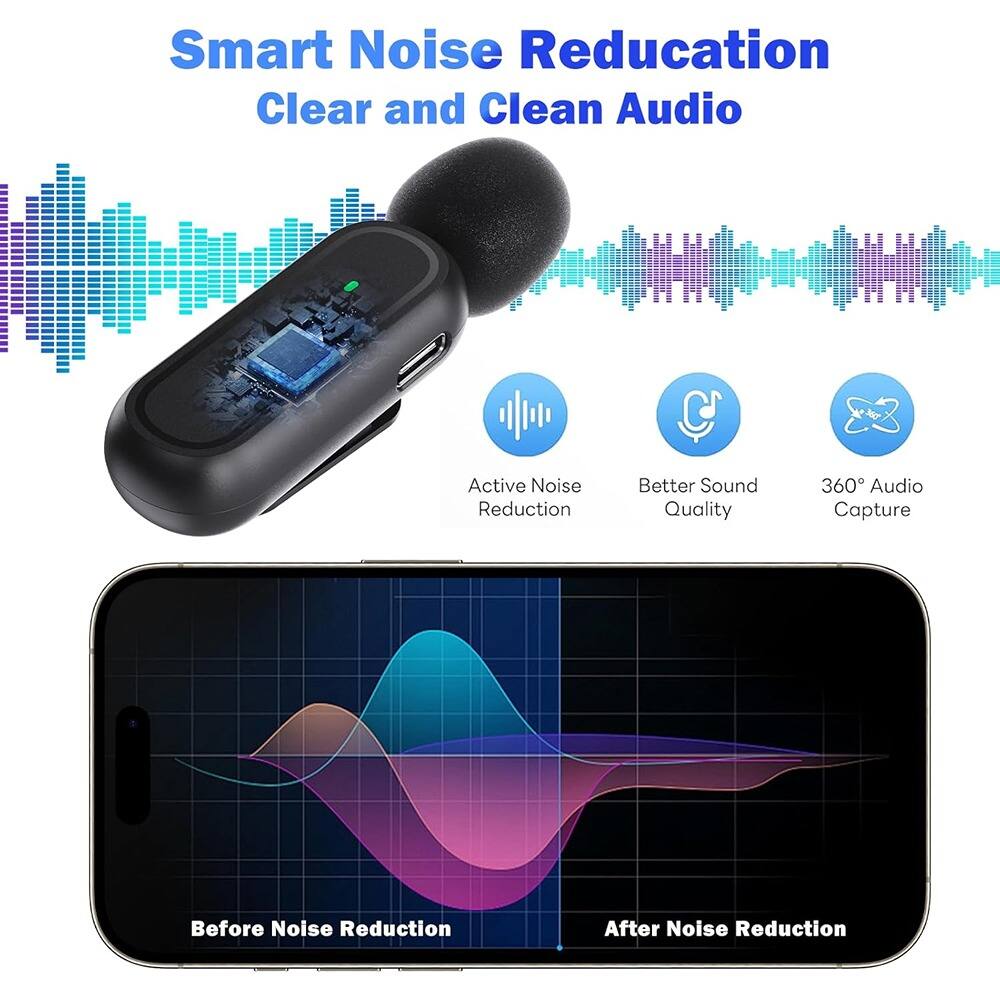 Alt View 4. MOSZAR LLC - Wireless Clip-On Microphone – Noise-Reducing Lapel Mic with Charging Case.