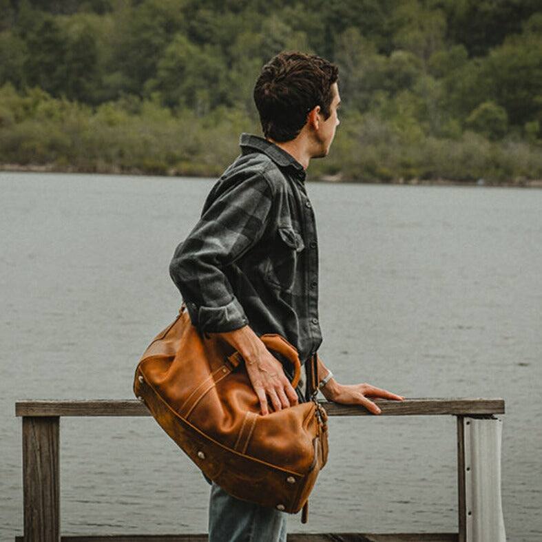 Alt View 4. Steel Horse Leather - The Dagny Weekender | Large Leather Duffle Bag - Dark Brown.