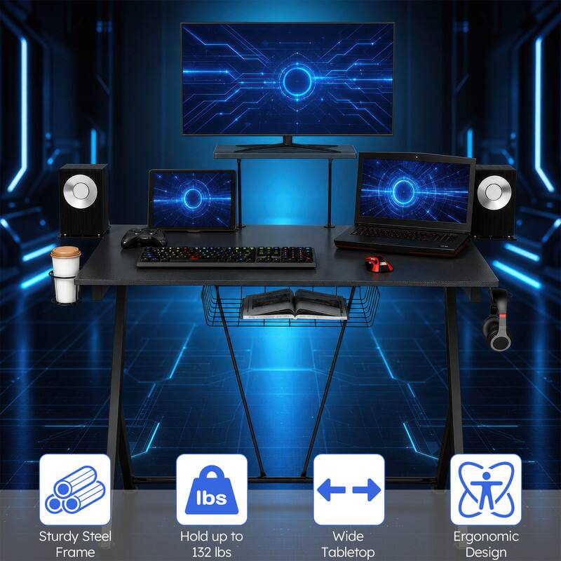 Sturdy Steel Frame, Hold up to 132 lbs, Wide Tabletop, Ergonomic Design