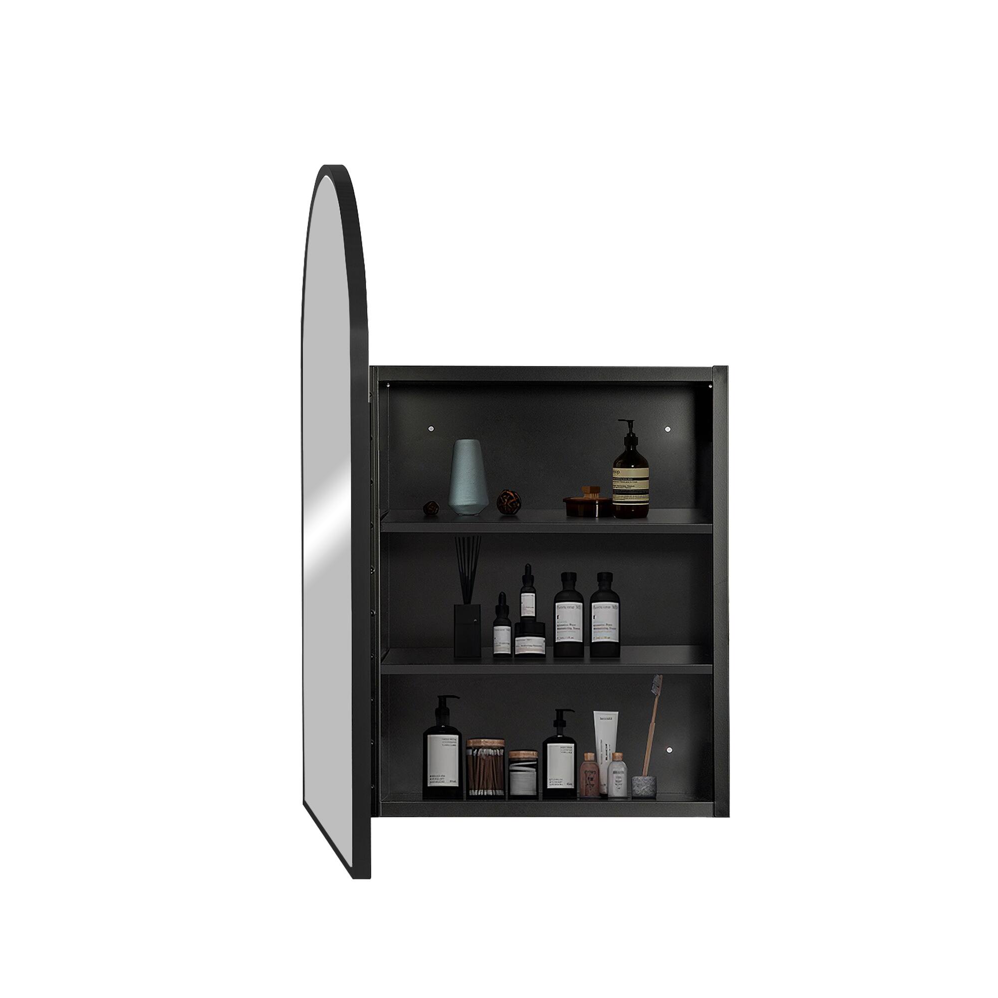 Alt View 4. PexFix - 24" x 36" Arched Mirror Medicine Cabinet - Metal Frame, Recessed or Surface Mount for Bathroom Storage - Black.