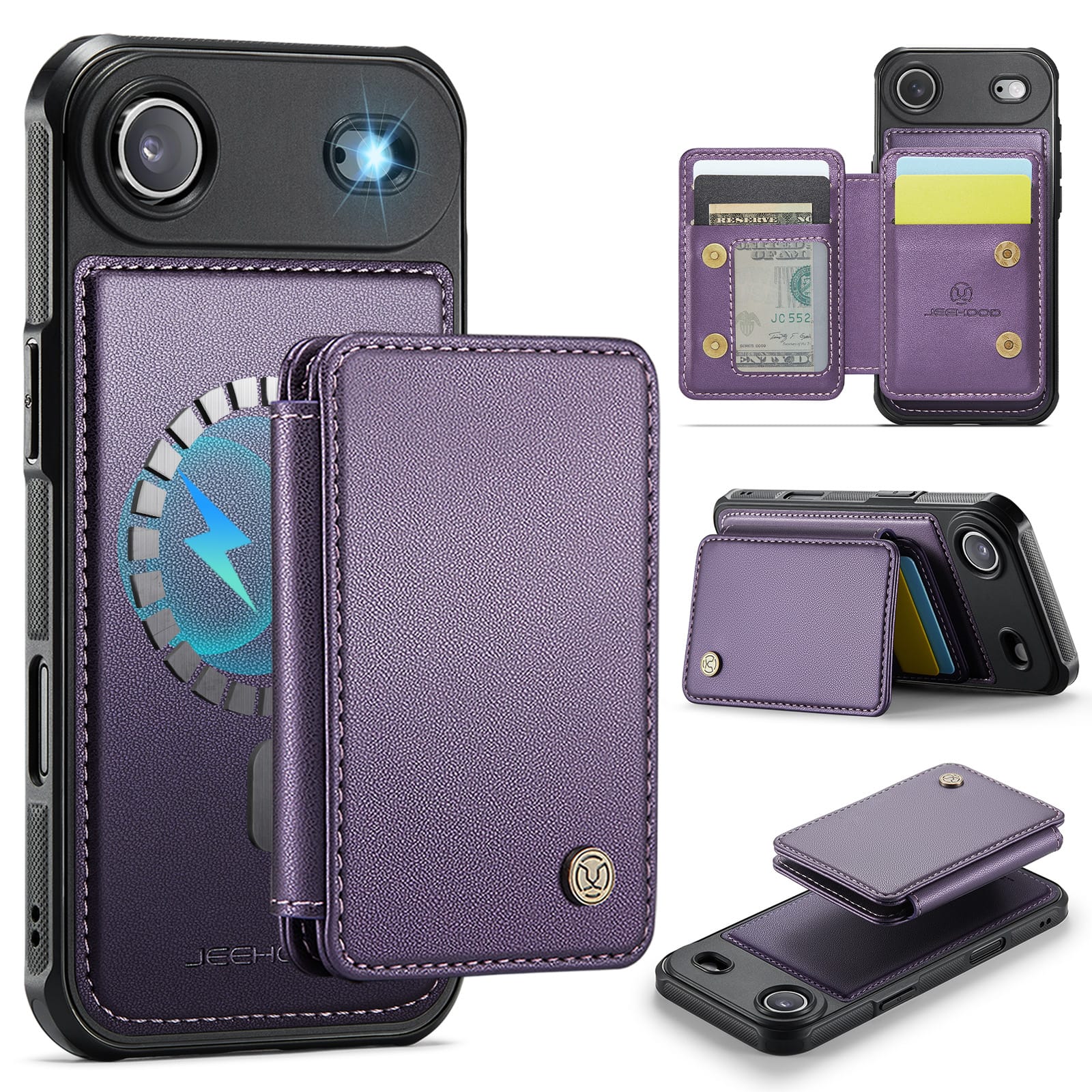 Dteck - 2-in-1 Wallet Case for Apple iPhone Air with Magnetic Card Holder, RFID PU Leather Flip Folio Kickstand Cover - Purple