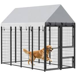 Pawhut - Dog Kennel Outdoor with Roof, 3 Doors, Expandable Heavy Duty Dog Kennel Dog Run for All Breed Sizes - Black