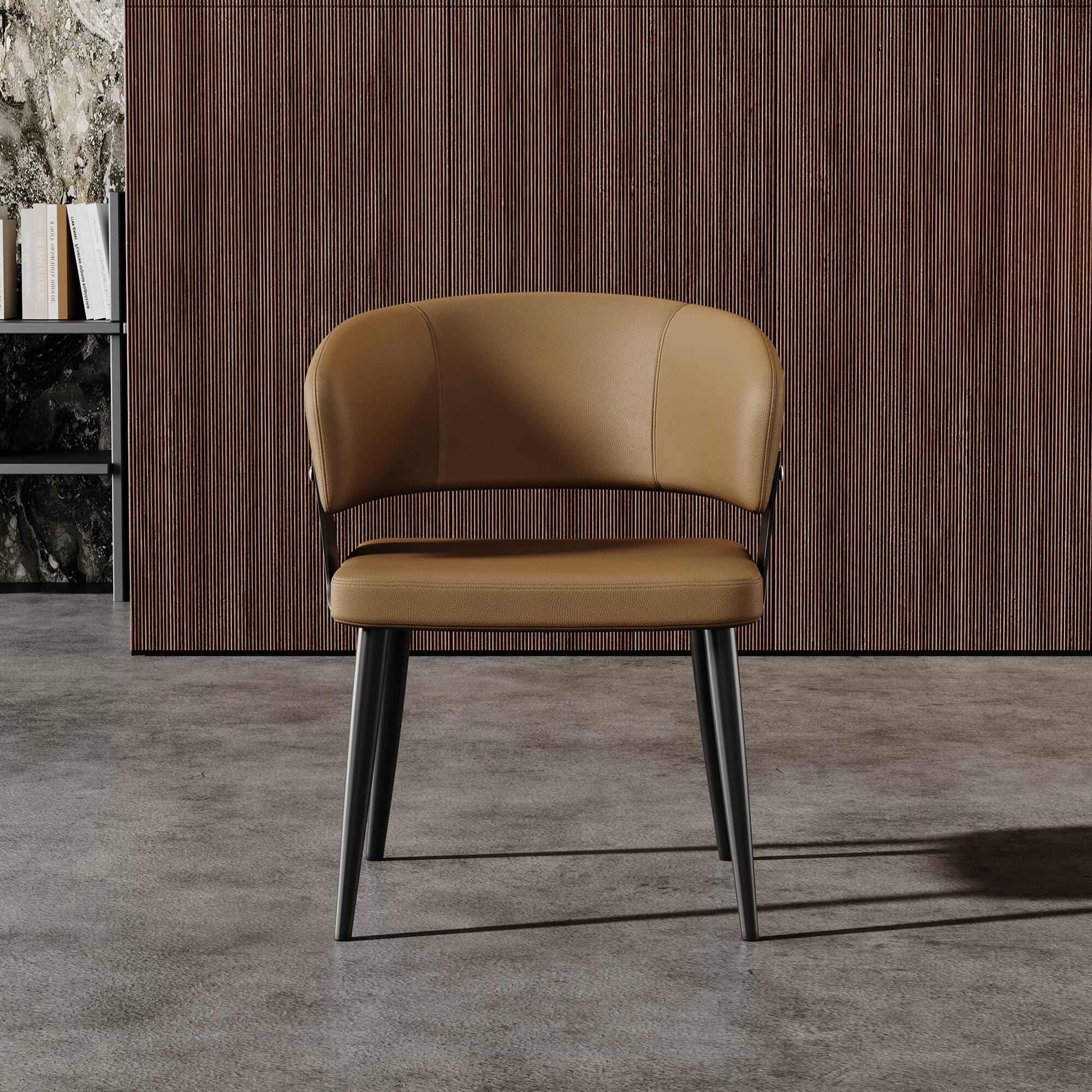 Left. luck idea - Dining Chairs Set of 2 Thick-Wide Arched Backrest Leather Upholstery - Brown.