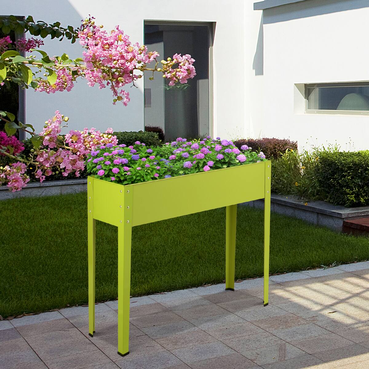 Angle. SlickBlue - Outdoor Metal Raised Garden Bed with Legs and Drainage Hole for Easy Planting - Green.