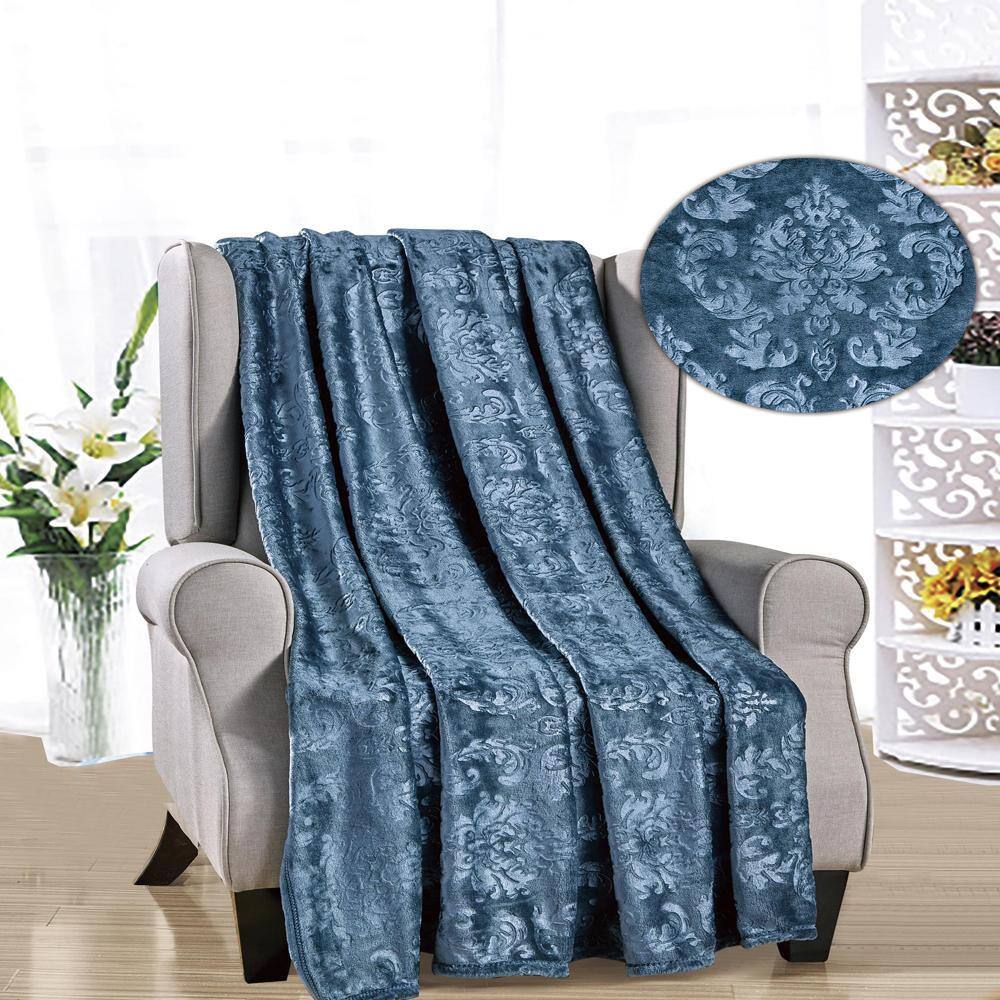 Alt View 1. Noble House - Versailles Ultra Soft Plush Contemporary Embossed Pattern All Season 50" x 60" Throw Blanket, Oxford Blue - Oxford blue.