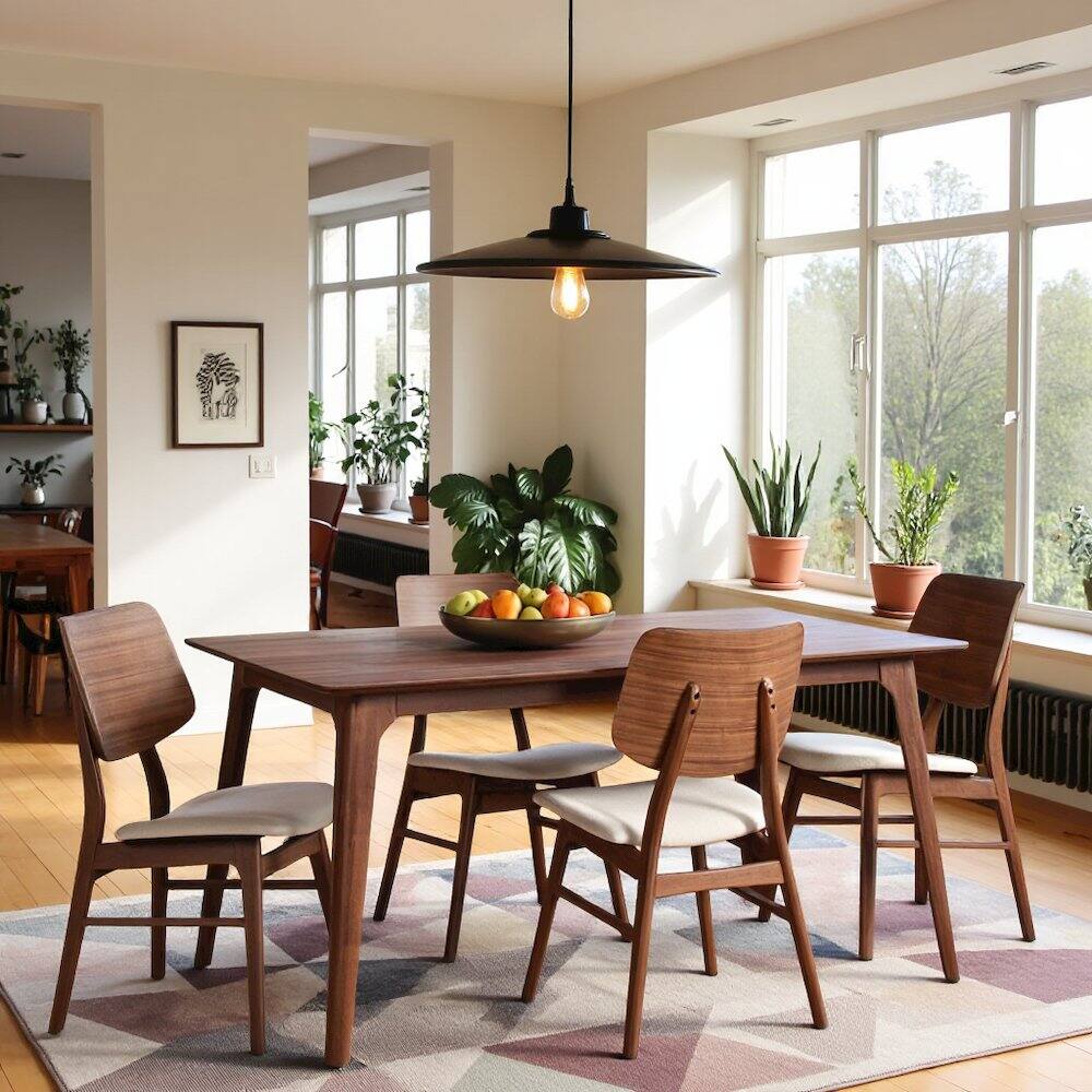 Left. FurniFact - Brown Wood Rectangle 5 Piece Dining Table Set with 4 Chairs - Brown.