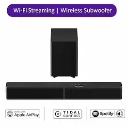 Ultimea - Wi-Fi Streaming Soundbar for TV, AirPlay 2, Spotify/Tidal Connect, App, 5.25" Wireless Subwoofer, HDMI ARC - Black