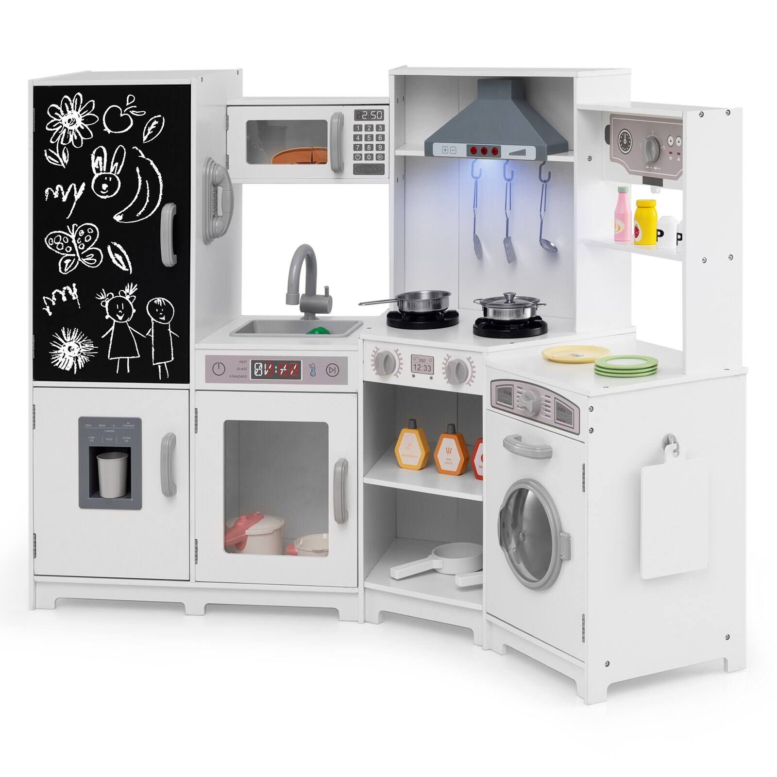 Gymax - Corner Kids Play Kitchen Wooden Pretend Toy Kitchen w/ Realistic Lights - White price history on PriceWatchPro