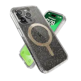 Speck - Presidio Lux MagSafe Case - iPhone 15 Pro - Clear/Gold Glitter/Beige Sweater