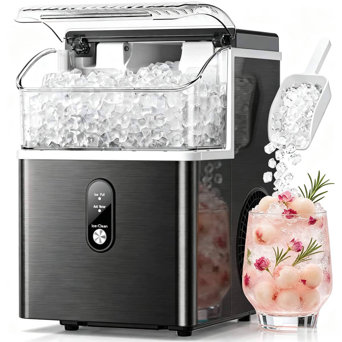Electactic - 33-lb Ice Per day Portable/Countertop Nugget Ice Maker ( Stainless Steel ) - Black