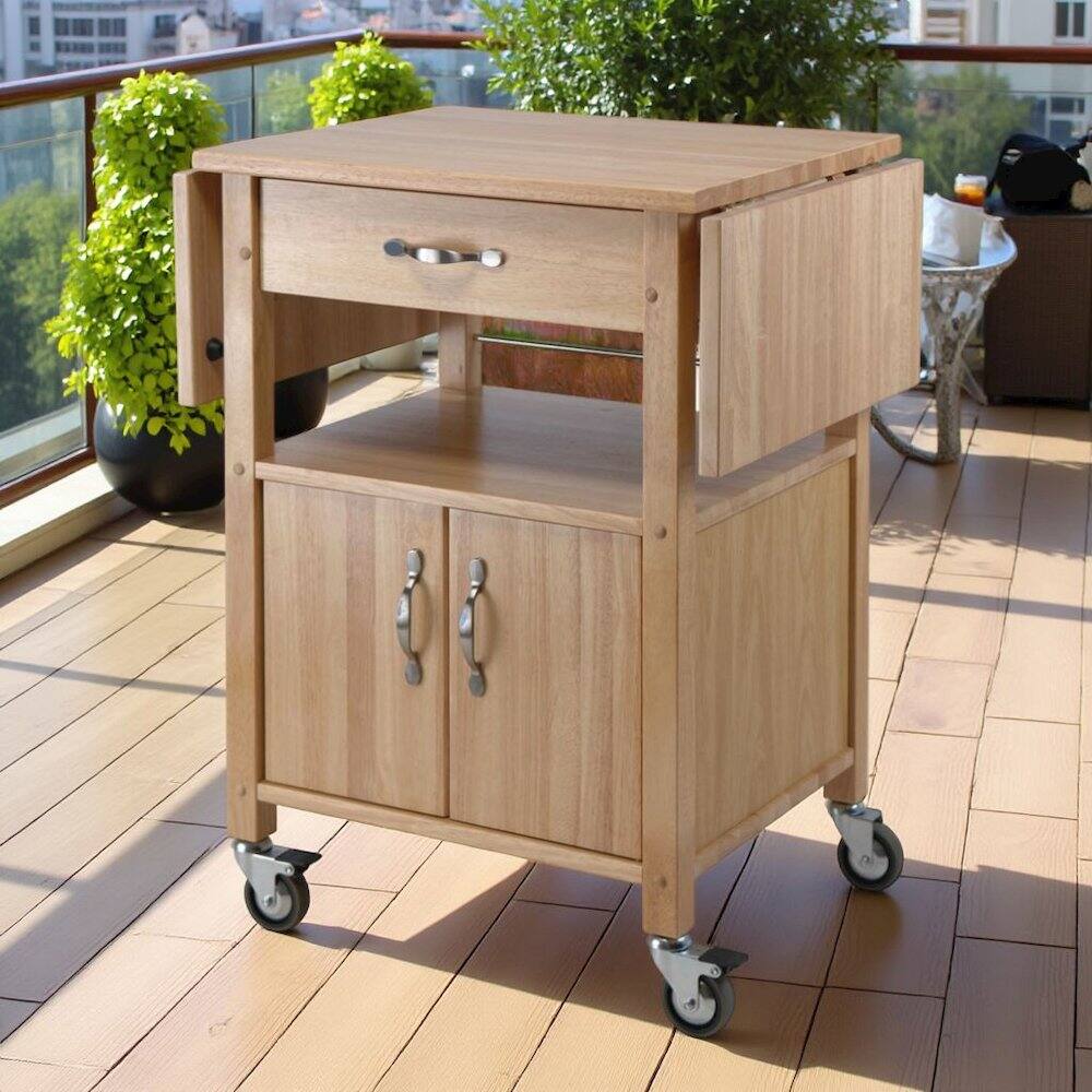Back. FurniFact - Beech Kitchen Island on Wheels – Rolling Kitchen Island Cart for Small Kitchens - Natural.