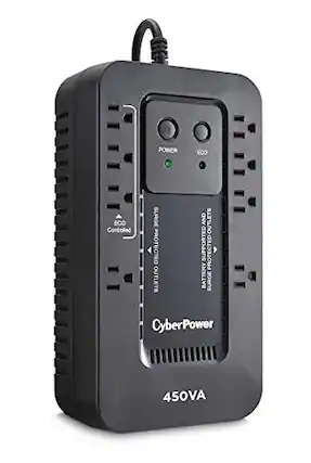CyberPower 450VA
ECO Controlled
BATTERY SUPPORTED
SURGE PROTECTED OUTLETS
