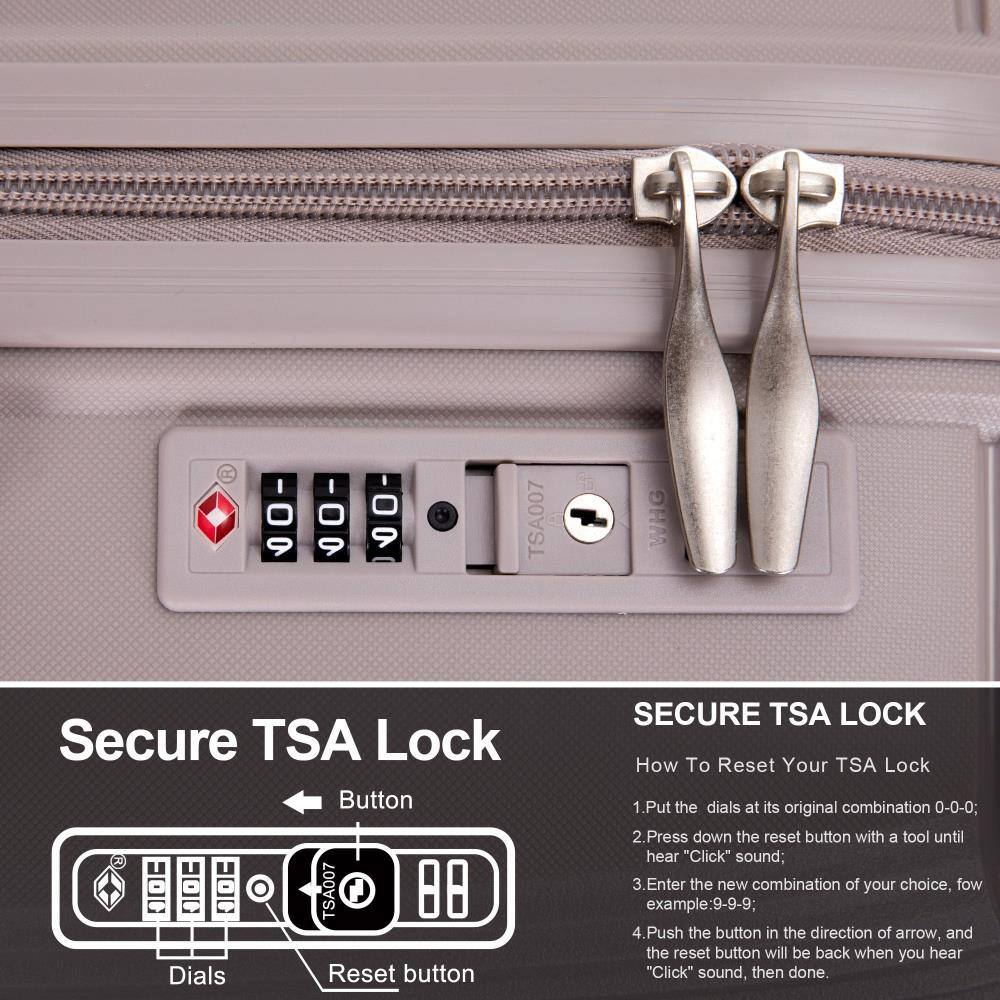 Secure TSA Lock

Button
Dials
Reset button

SECURE TSA LOCK

How To Reset Your TSA Lock

1. Put the dials at its original combination 0-0-0;
2. Press down the reset button with a tool until you hear "Click" sound;
3. Enter the new combination of your choice, for example: 9-9-9;
4. Push the button in the direction of the arrow, and the reset button will be back when you hear "Click" sound, then done.