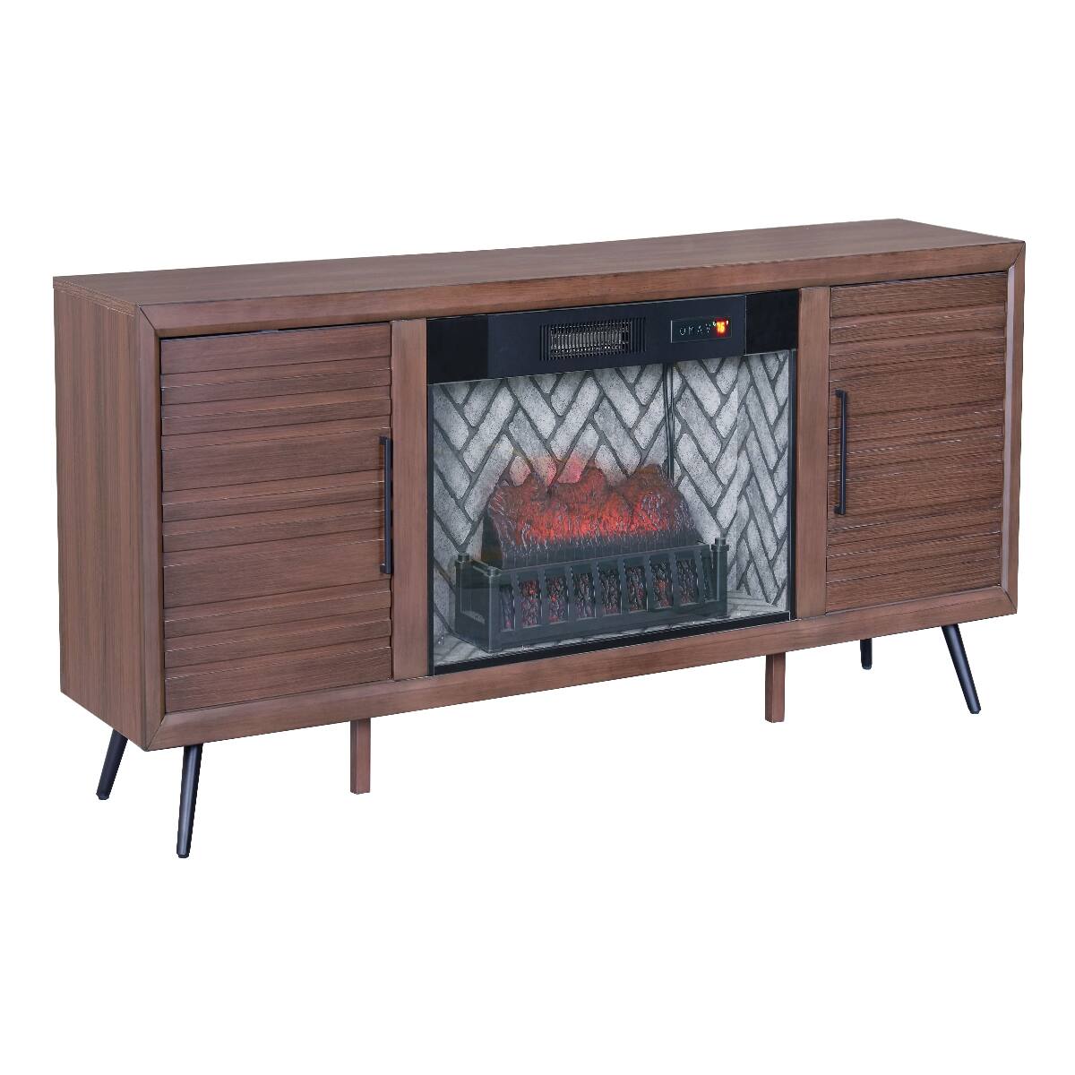 Angle. Loheer - Loheer 78 inch fireplace tv stand mid century modern media console brown wood entertainment center - Brown Mix.