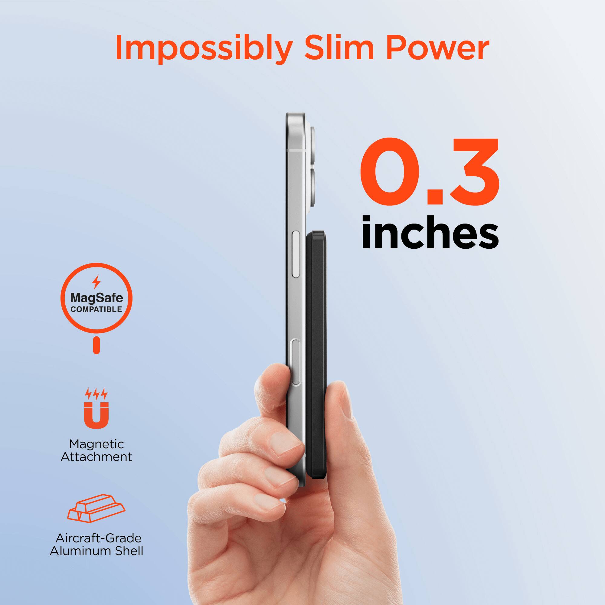 Impossibly Slim Power  
0.3 inches  
MagSafe COMPATIBLE  
Magnetic Attachment  
Aircraft-Grade Aluminum Shell
