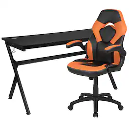 Emma + Oliver - Gaming Desk Bundle - Cup & Headphone Holders/Mouse Pad Top - Orange