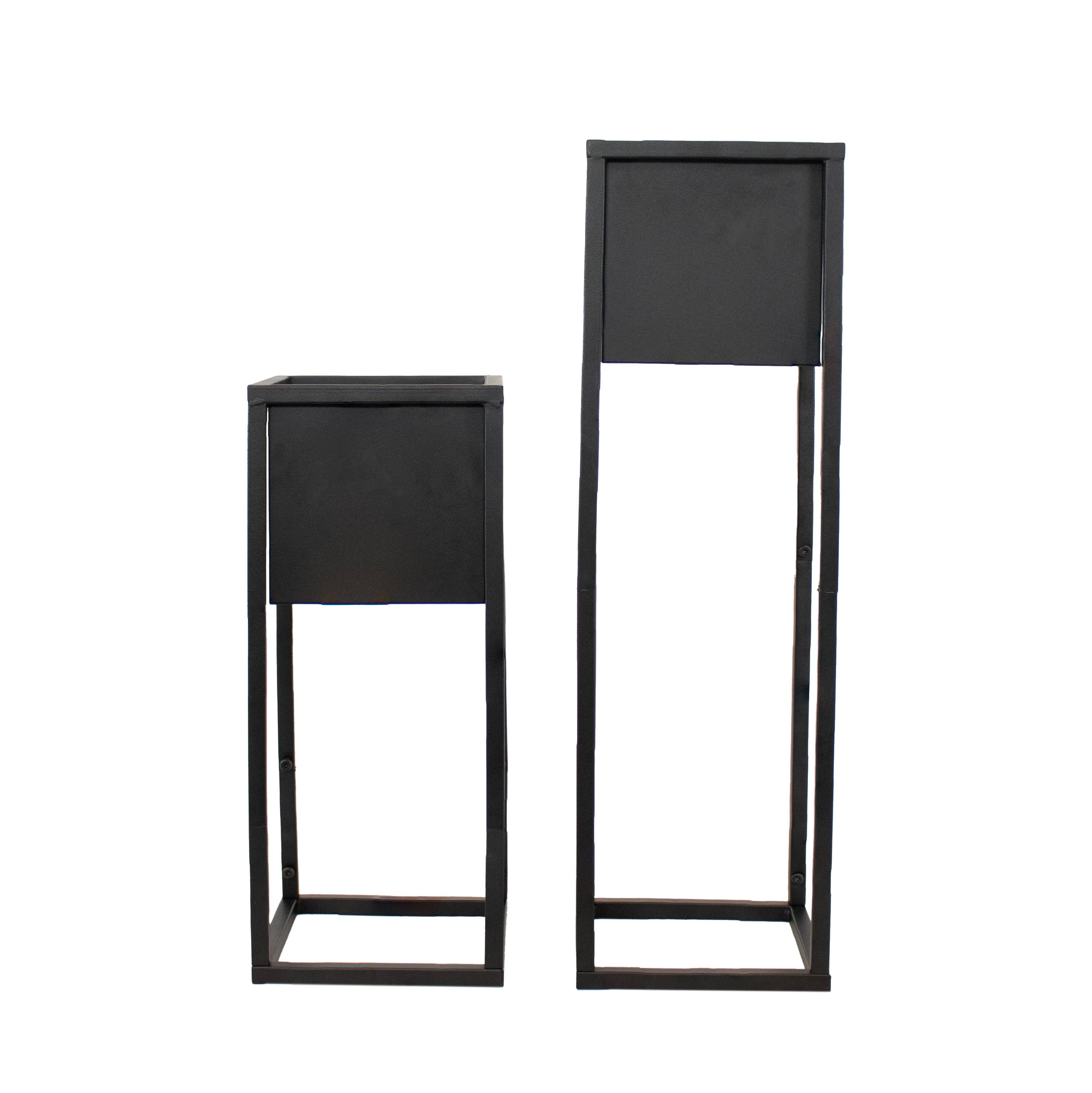 Alt View 3. Sunnydaze - Modern Simplicity Square Planters - 19.75" H and 27" H - Black.