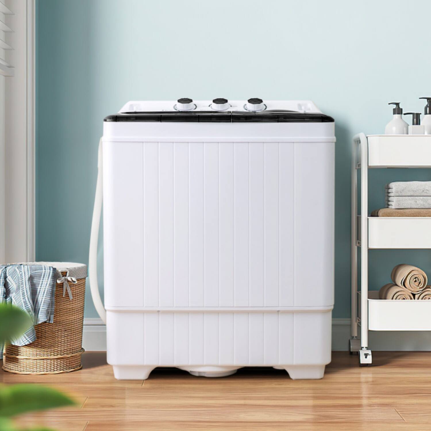 Alt View 3. LUCKY ONE - 26 lbs Freestanding Semi-Automatic Twin Tub Washer with Drain Pump - Black.