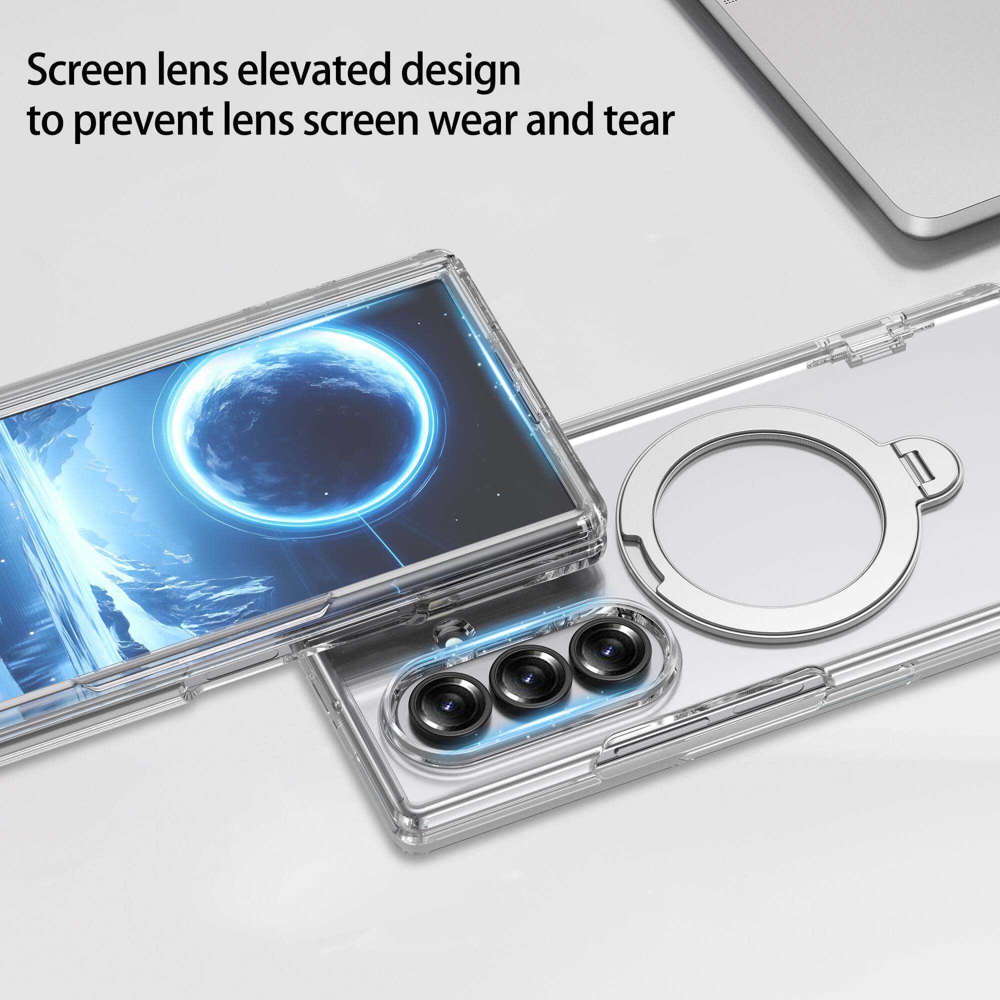 Screen lens elevated design to prevent lens screen wear and tear