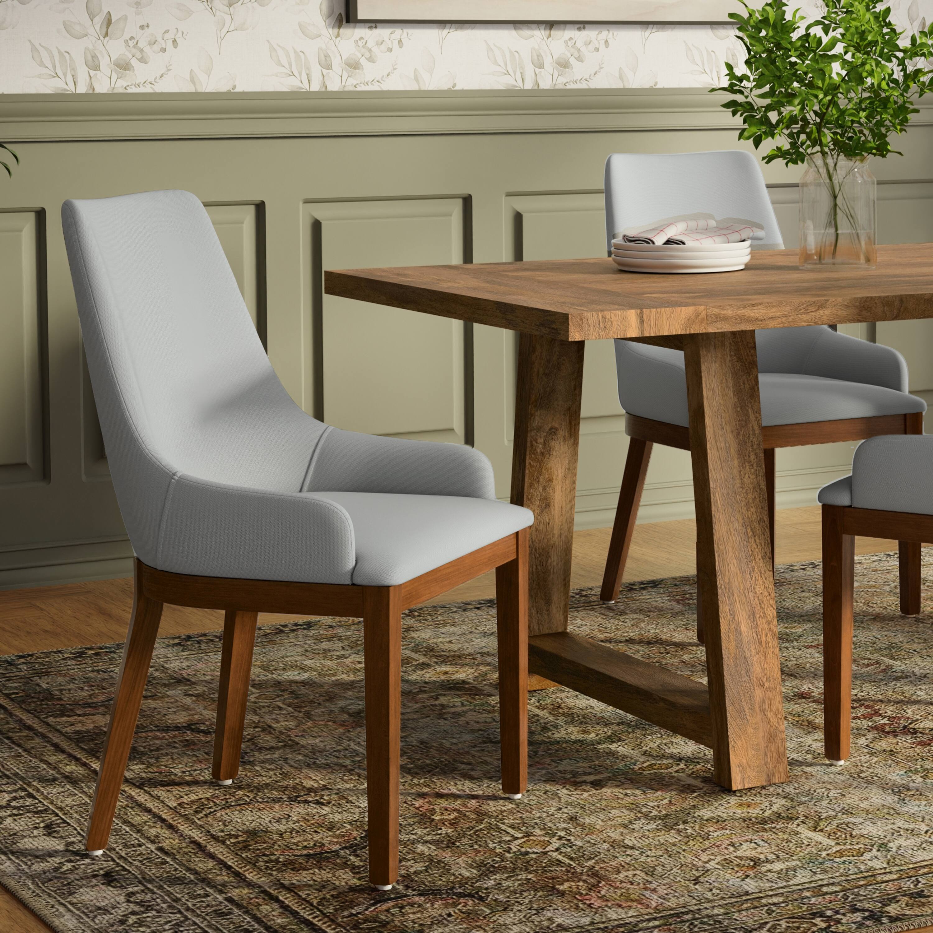 Angle. Simpli Home - Stephanie Dining Chair (Set of 2) in Light Grey Linen Look Fabric - Light Grey.