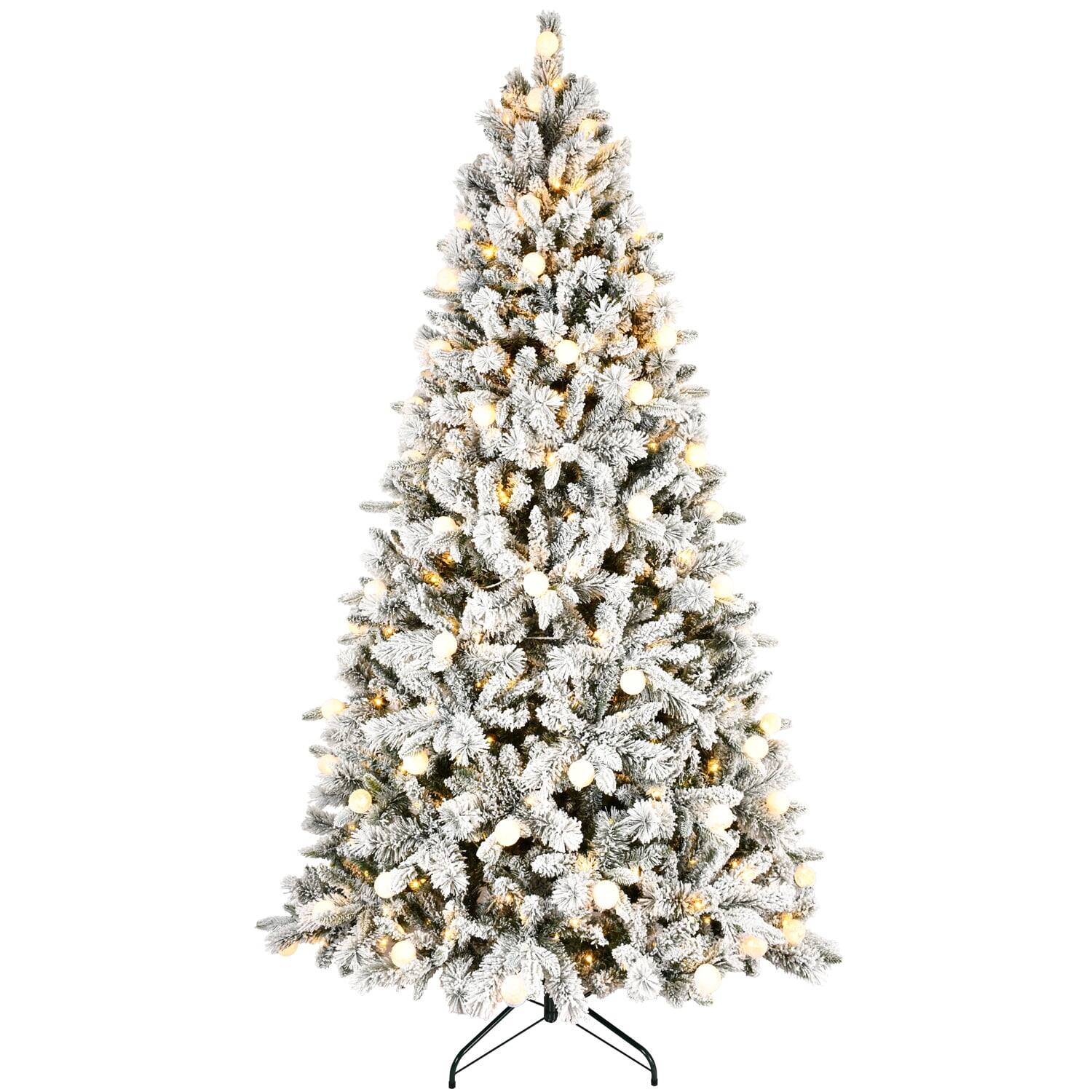 Alt View 3. Pefilos - 7.5ft Artificial Flock Christmas Tree with 1523PE/PVC Mixed Branch Tips & 400L Warm White Lights, Hinged Foldable Base - White.