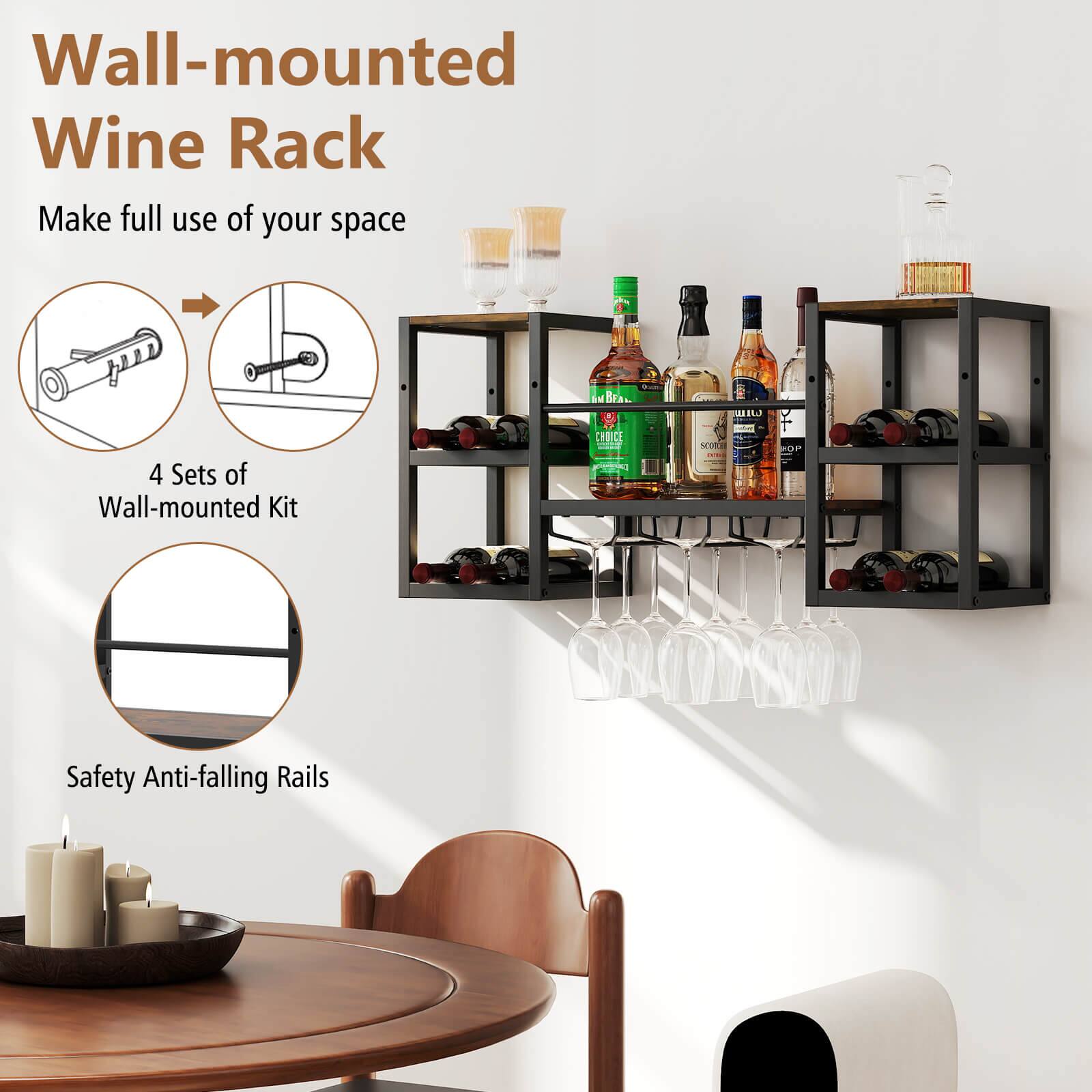 Wall-mounted Wine Rack Make full use of your space 4 Sets of Wall-mounted Kit Safety Anti-falling Rails