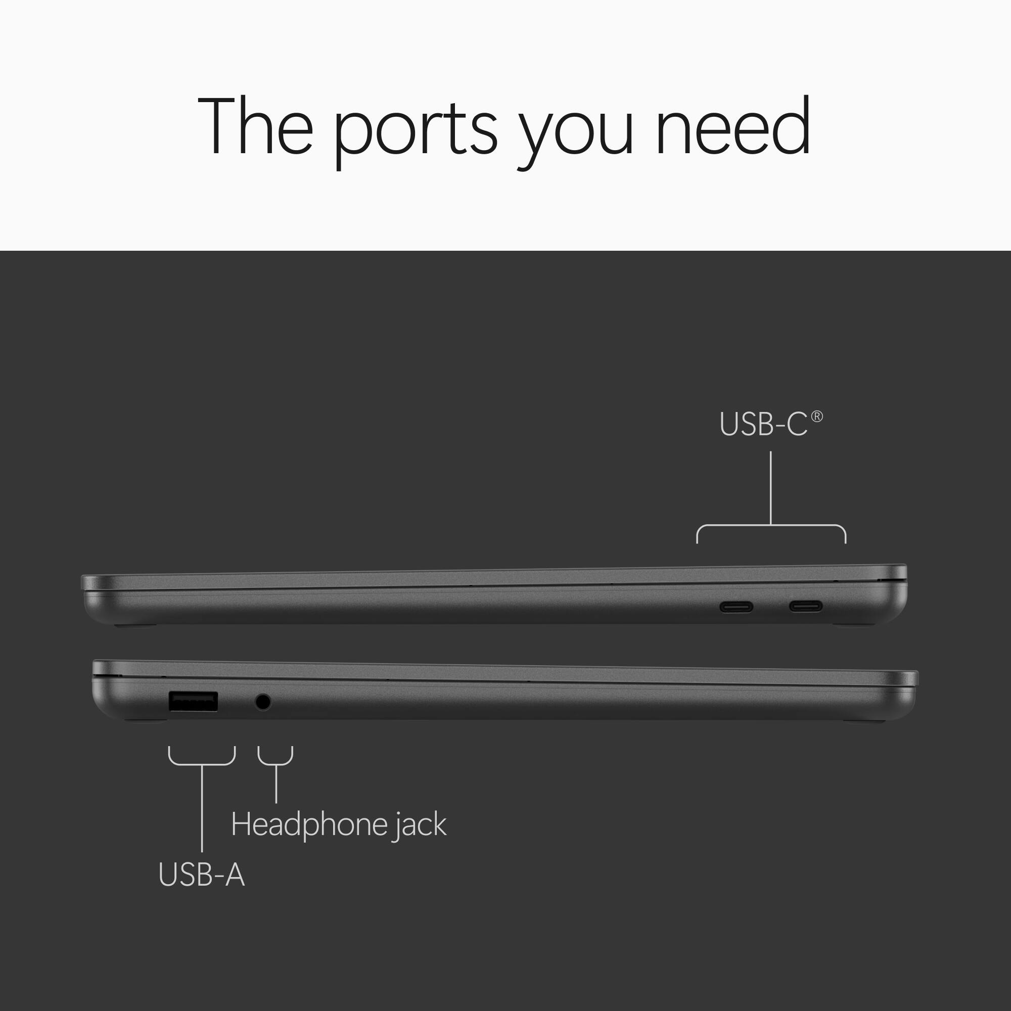 The ports you need
3 USB-C
THE Headphone jack USB-A
