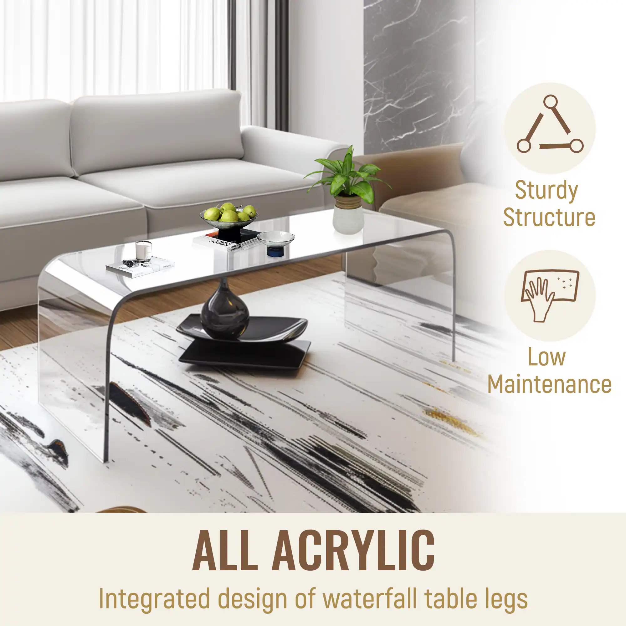 ALL ACRYLIC, Integrated design of waterfall table legs, Sturdy Structure, Low Maintenance