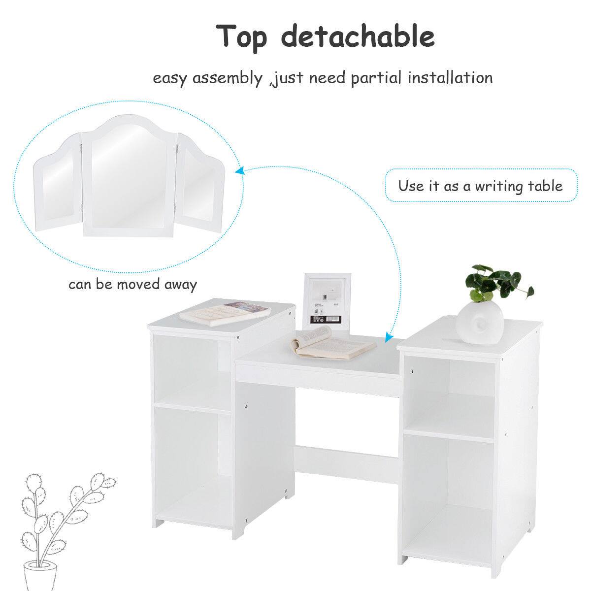 Top detachable, easy assembly, just need partial installation. Use it as a writing table. can be moved away.