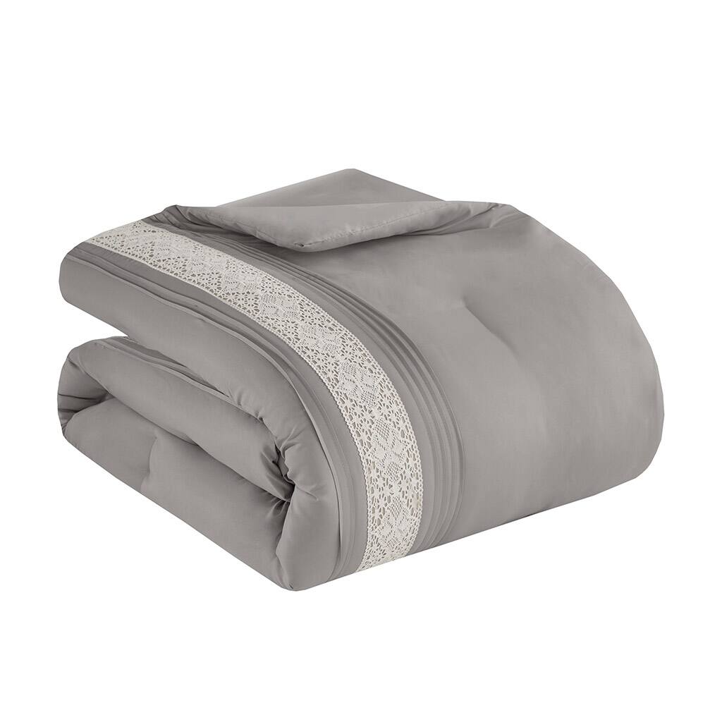 Alt View 3. Gracie Mills - Gracie Mills 7-Piece Farmhouse Lace Trim Comforter Set with Throw Pillows - Grey.