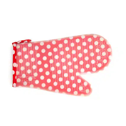 Front. Betty Crocker - Silicone Oven Mitt, Red w/White Polka Dots - Silver.