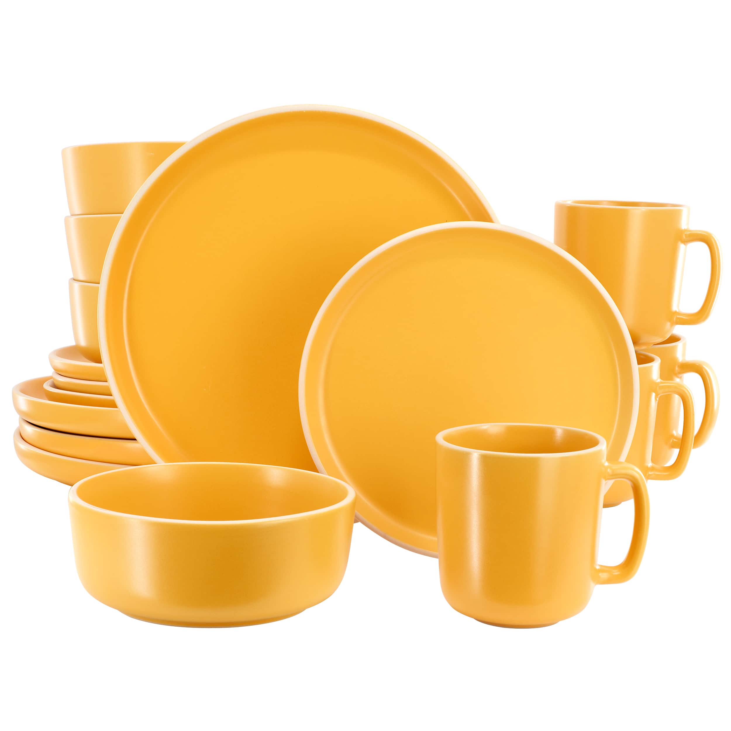 Gibson - Home Zuma 16 Piece Round Stoneware Dinnerware Set - Matte Yellow