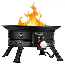 VEVOR - Propane Fire Pit 24-Inch, 53,000 BTU Portable Gas Fire Pit, with Grill Grate & Lava Rocks, Adjustable Flame,Folding Legs - Black