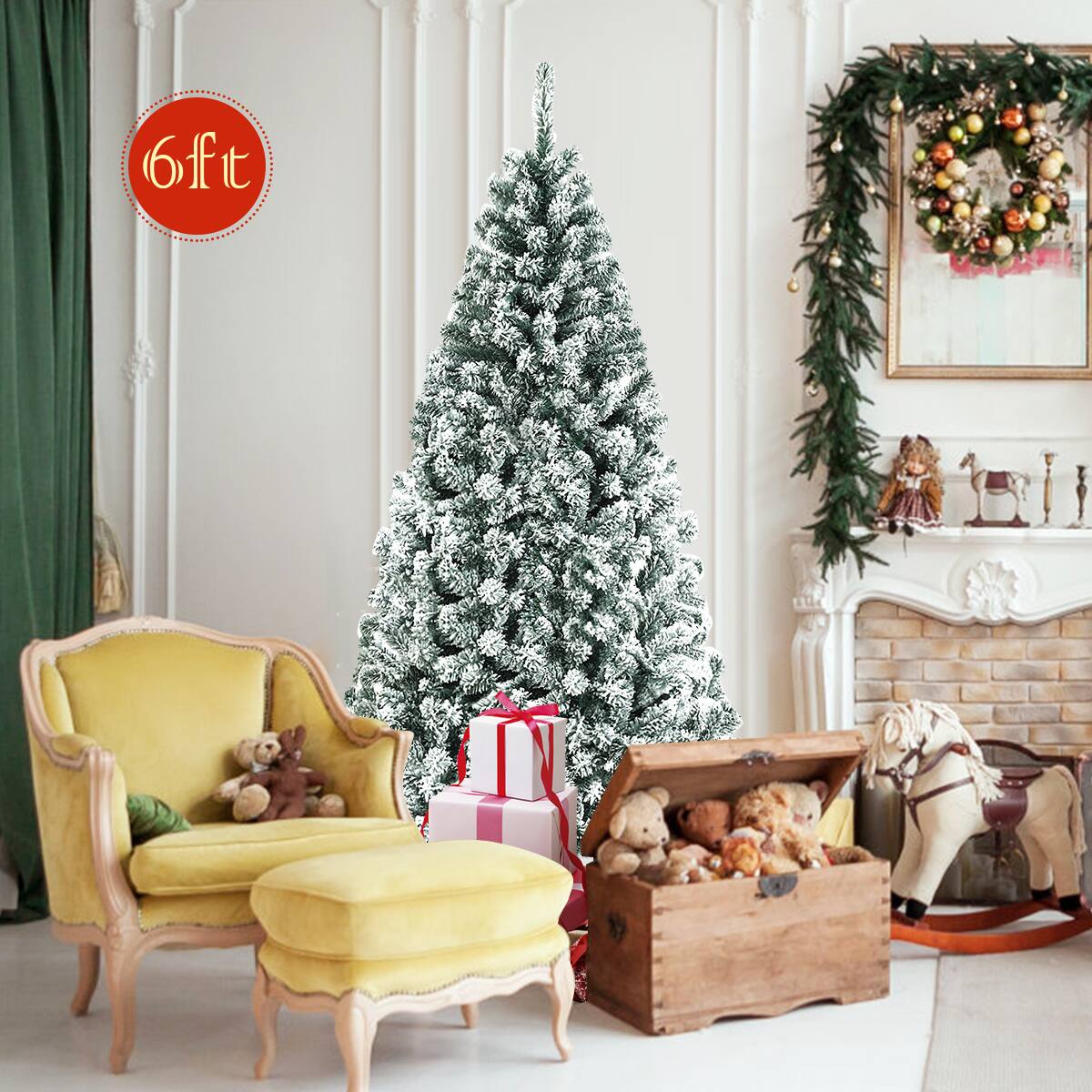 Alt View 4. Gymax - Gymax 6ft Snow Flocked Hinged Artificial Christmas Tree Unlit Holiday Decor - Green.