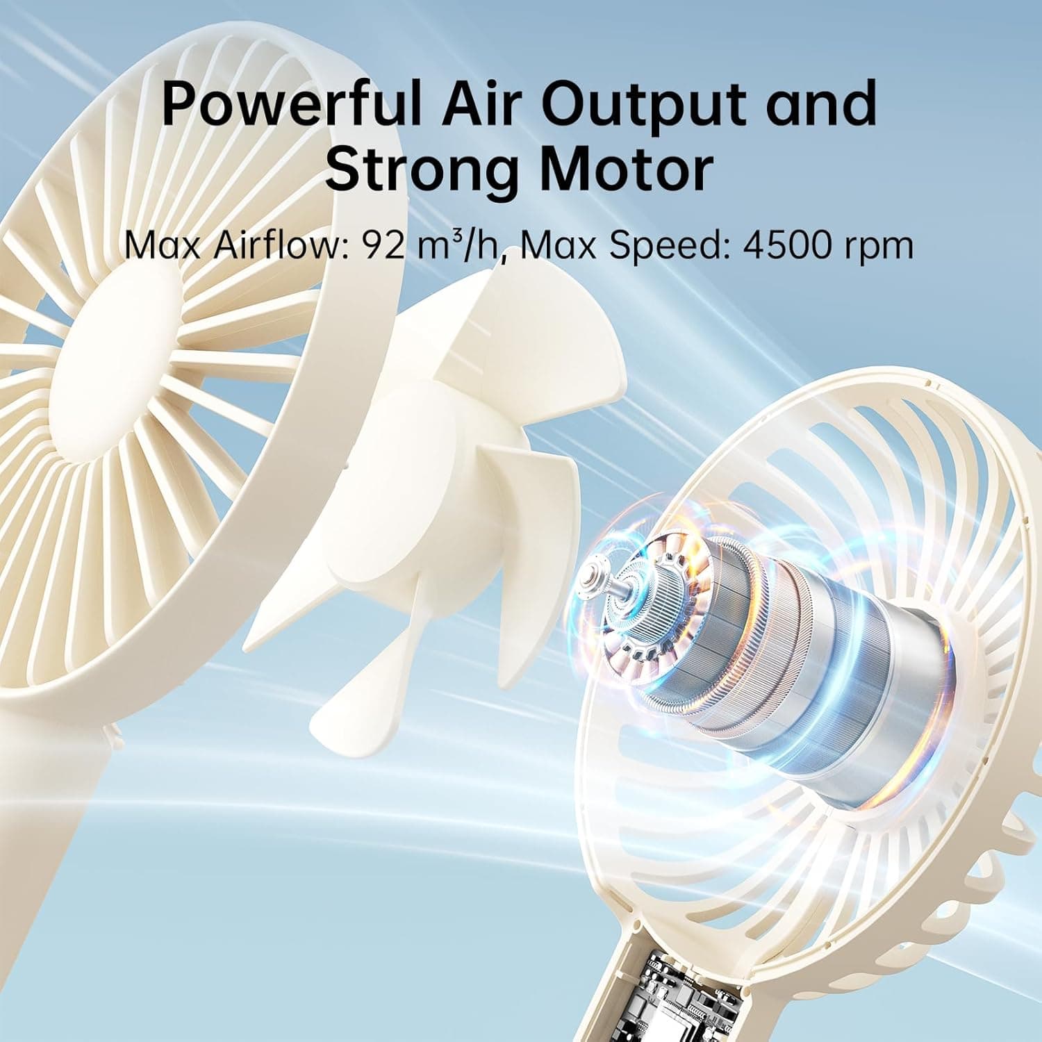 Powerful Air Output and Strong Motor  
Max Airflow: 92 m³/h, Max Speed: 4500 rpm