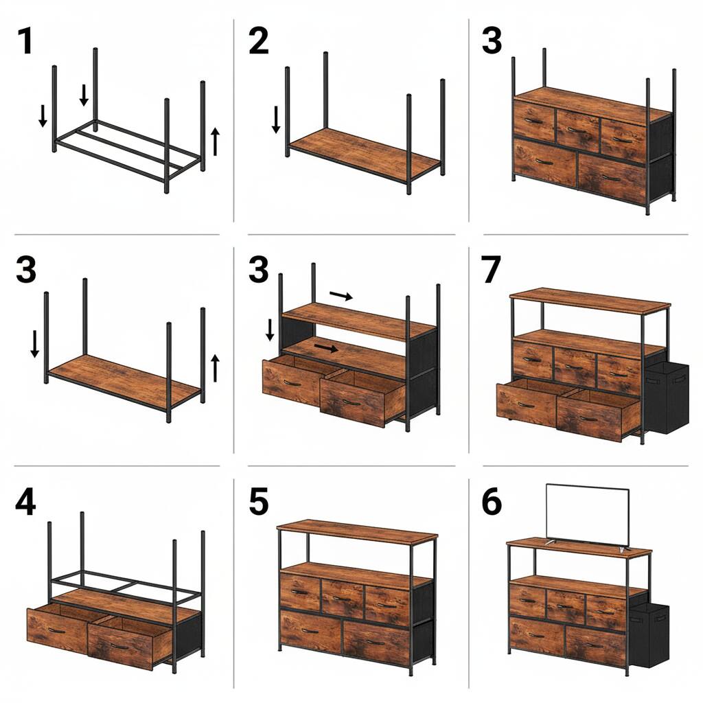 Alt View 2. AOITUN - Versatile Tv Stand with 5 Fabric Drawers Dresser for Dorm, Bedroom, and Living Room Storage - brown.
